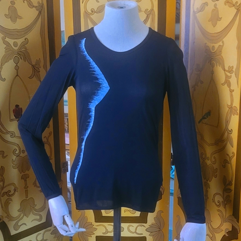 VERSUS Versace Black Sheer Top Female Torso Print S/M 1990s